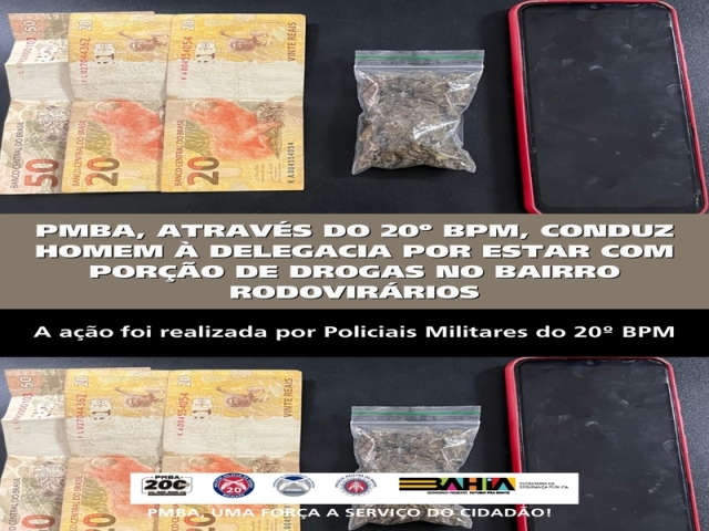 POLICIA MILITAR CONDUZ HOMEM À DELEGACIA POR ESTAR COM PORÇÃO DE DROGAS NO BAIRRO RODOVIRÁRIOS