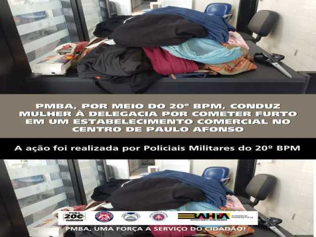 POLICIA MILITAR CONDUZ MULHER À DELEGACIA POR COMETER FURTO EM UM ESTABELECIMENTO COMERCIAL NO CENTRO DE PAULO AFONSO