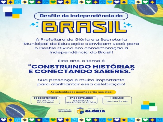 Glória convida população para o Desfile Cívico em comemoração à Independência do Brasil