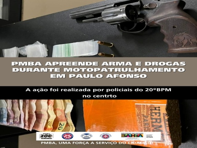 POLICIAI MILITAR APREENDE ARMA E DROGAS DURANTE MOTOPATRULHAMENTO EM PAULO AFONSO