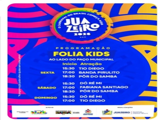 Carnaval de Juazeiro 2026 aposta no Folia Kids para reunir crianças e famílias