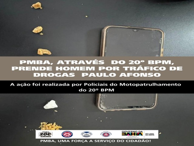 POLICIA MILITAR ATRAVÉS DO MOTOPATRULHAMENTO DO 20º BPM, PRENDE HOMEM POR TRÁFICO DE DROGAS NO CENTRO DE PAULO AFONSO
