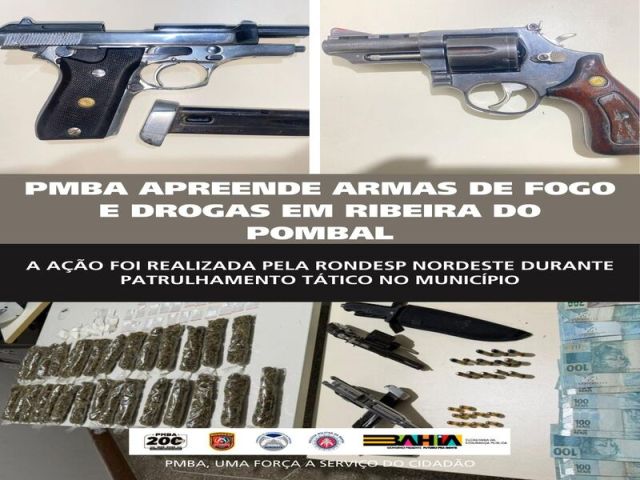 POLICIA MILITAR APREENDE ARMAS DE FOGO E DROGAS EM RIBEIRA DO POMBAL