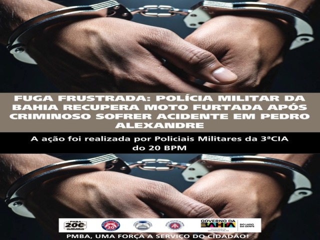 FUGA FRUSTRADA: POLÍCIA MILITAR DA BAHIA RECUPERA MOTO FURTADA APÓS CRIMINOSO SOFRER ACIDENTE EM PEDRO ALEXANDRE