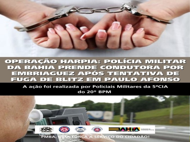 POLÍCIA MILITAR DA BAHIA PRENDE CONDUTORA POR EMBRIAGUEZ APÓS TENTATIVA DE FUGA DE BLITZ EM PAULO AFONSO