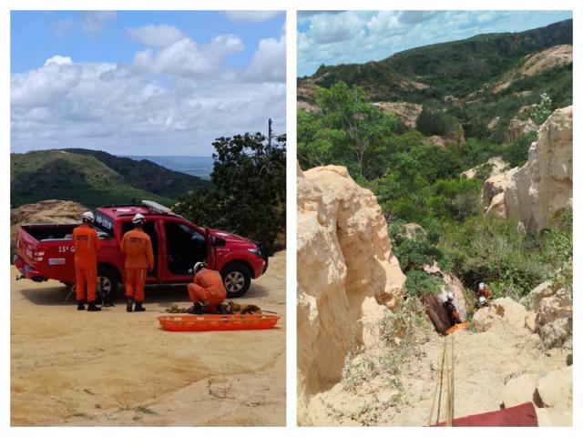 Bombeiros do 15º BBM realizam resgate de corpo em ribanceira na zona rural de Tucano