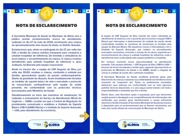 GLORIA: NOTA DE ESCLARECIMENTO