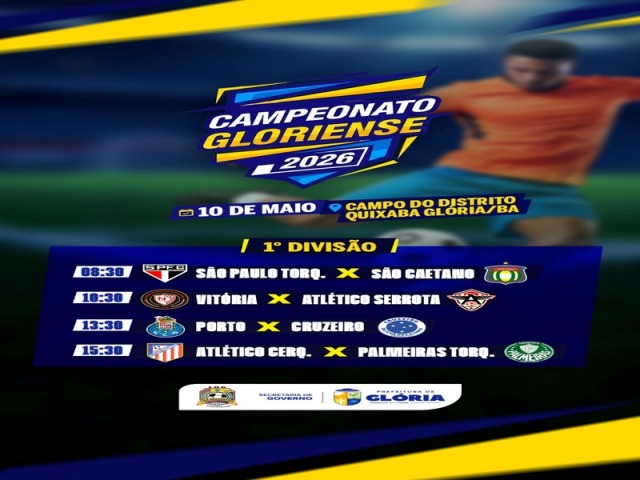 Campeonato Municipal de Futebol de Glória 2026 começa neste domingo com grandes confrontos no Distrito Quixaba
