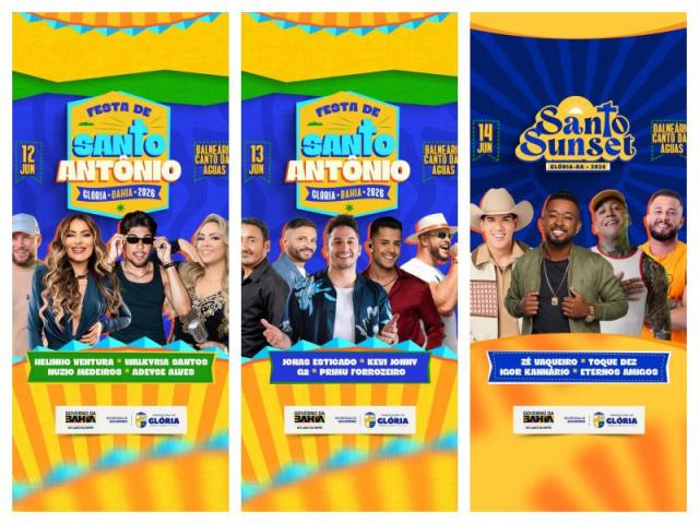 Glória divulga programação oficial da Festa de Santo Antônio e Santo Sunset 2026